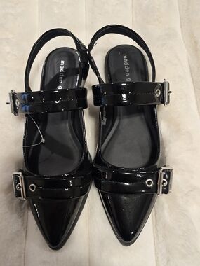 Madden Girl Black Patent Pointed-Toe Buckle Slingbacks